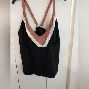 Time and Tru Women's Swim Top - Black, White, Tan